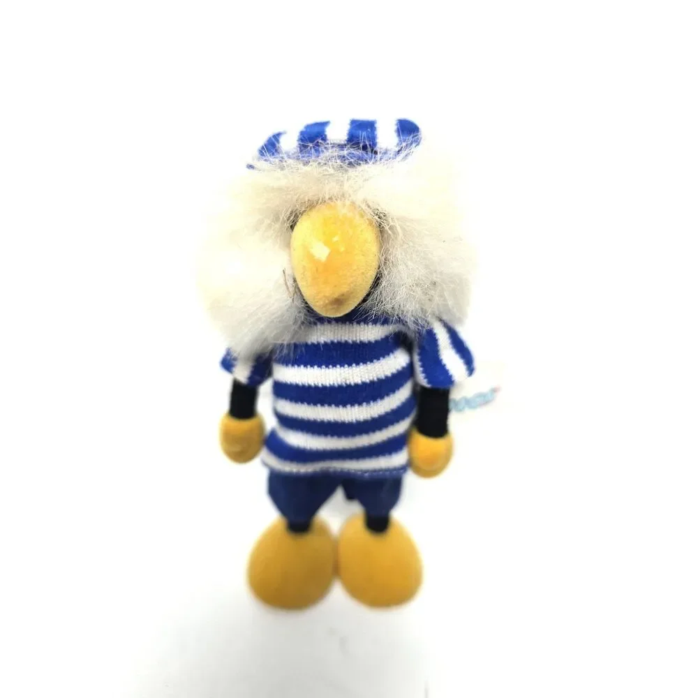 Vintage NICO Flocked Bird Hard Molded Figure Blue Striped Shirt Hat 4